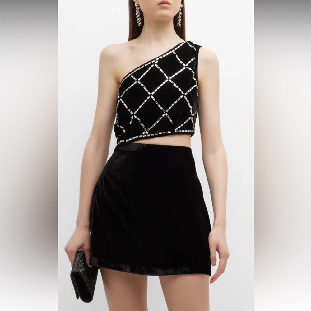 🔥STUNNING RAMY BROOK MU Embellished Mini Velvet  Black Dress. Size 6 NWT